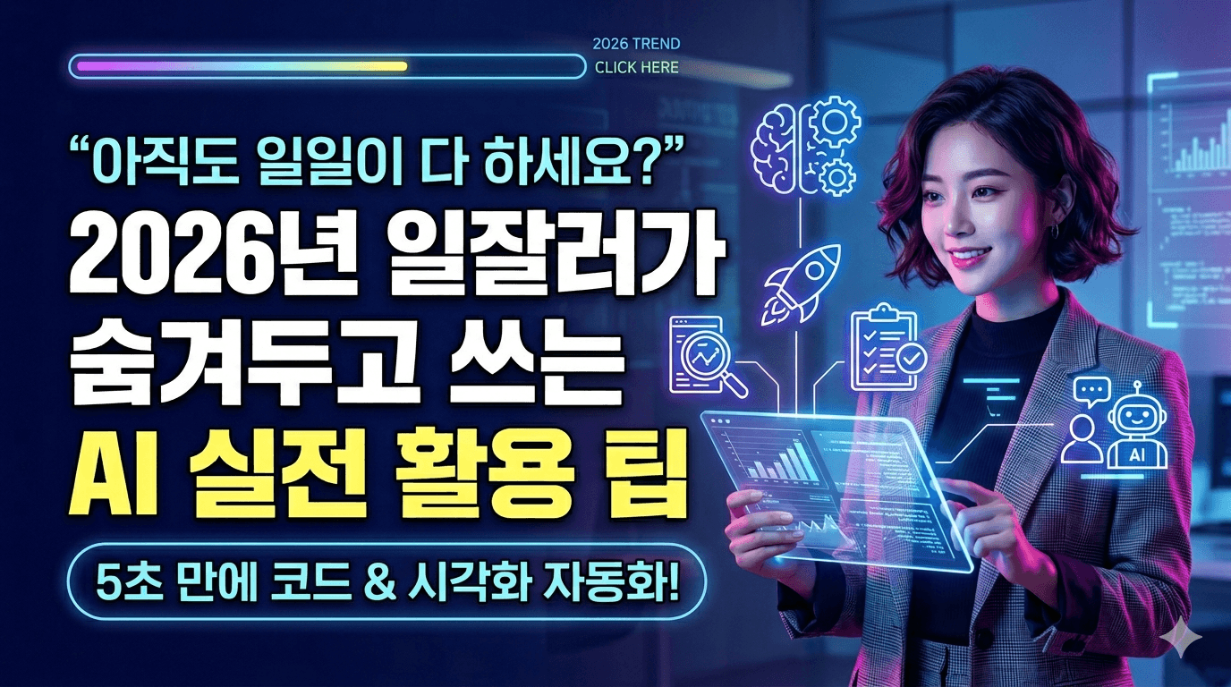 "아직도 일일이 다 하세요?" 2026년 일잘러가 숨겨두고 쓰는 AI 실전 활용 팁 (프롬프트 공유)